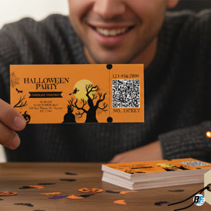 Zwart & Oranje Bold Halloween Party Entry Ticket Kaart