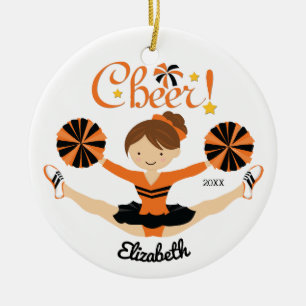 Zwart & Oranje Cheer Bruine Cheerleader Ornament