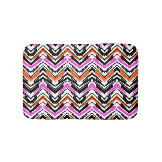 Zwart, Oranje en roze hand getekend Chevron Patter Badmat (Voorkant)