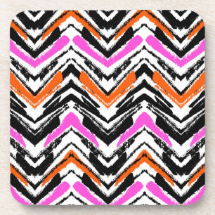 Zwart, Oranje en roze hand getekend Chevron Patter Bier Onderzetter