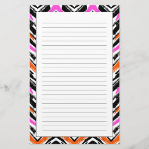 Zwart, Oranje en roze hand getekend Chevron Patter Briefpapier