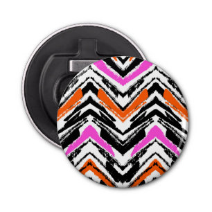 Zwart, Oranje en roze hand getekend Chevron Patter Button Flesopener