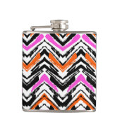Zwart, Oranje en roze hand getekend Chevron Patter Heupfles (Voorkant)