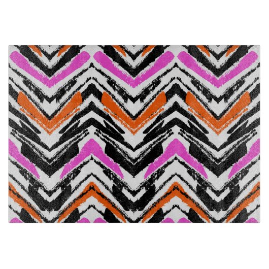Zwart, Oranje en roze hand getekend Chevron Patter Snijplank (Voorkant)