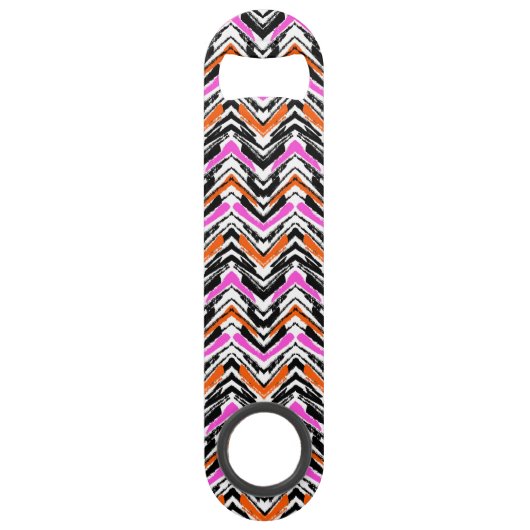 Zwart, Oranje en roze hand getekend Chevron Patter Speed Flessenopener (Voorkant)