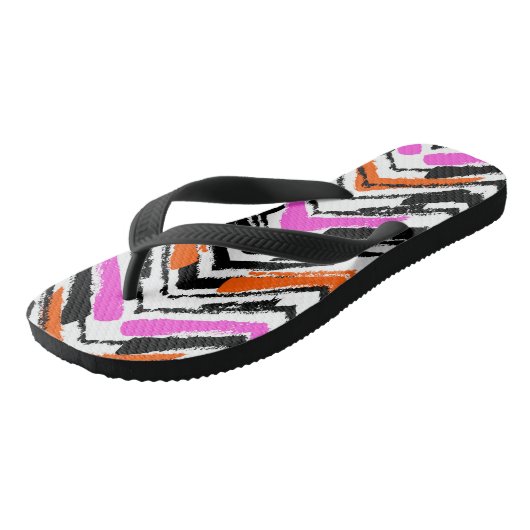 Zwart, Oranje en roze hand getekend Chevron Patter Teenslippers (Schuin)