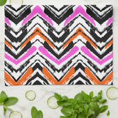 Zwart, Oranje en roze hand getekend Chevron Patter Theedoek (Gevouwen)
