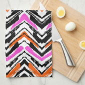 Zwart, Oranje en roze hand getekend Chevron Patter Theedoek (Quarter Fold)