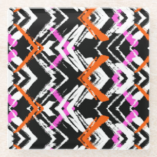 Zwart, Oranje en roze hand getekend pijlpatroon Glazen Onderzetter