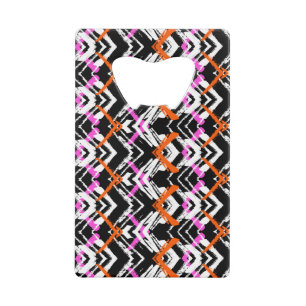 Zwart, Oranje en roze hand getekend pijlpatroon Kredietkaart Flessenopener