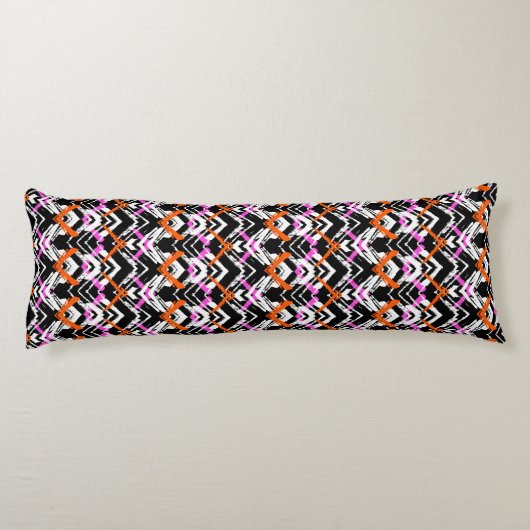 Zwart, Oranje en roze hand getekend pijlpatroon Lichaamskussen (Achterkant)