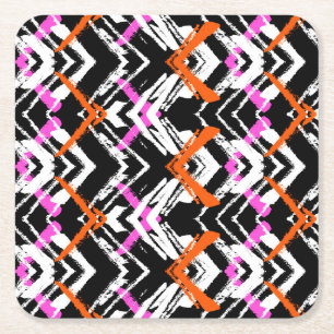 Zwart, Oranje en roze hand getekend pijlpatroon Vierkante Kartonnen Onderzetter