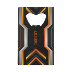 Zwart & Oranje Gaming Achtergrond Monogram Kredietkaart Flessenopener