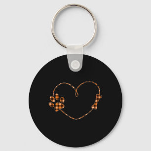 Zwart Oranje Geruit Hondenpoot Hart Bot Halloween Sleutelhanger