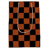 Zwart & Oranje geruit vierkant Buffalo Plaid Medium Cadeauzakje (Achterkant)