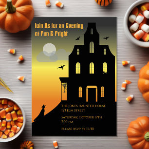 Zwart & Oranje Griezelfeest Halloweenfeest Kaart