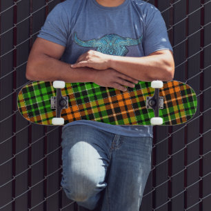 Zwart Oranje Groen Geruit Schotse Ruit Ontwerp Skateboard