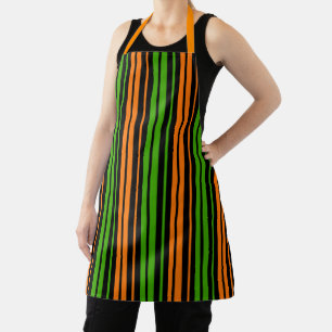 Zwart Oranje Groen Verticaal Strepen Design Schort