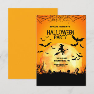 Zwart & Oranje Minimalistische Horror Halloween Kaart