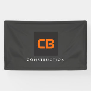 Zwart/Oranje Monogram Constructie, Aannemers Spandoek