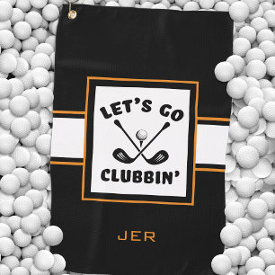 Zwart Oranje Monogram Laten we uitgaan Clubbin' Golfhanddoek