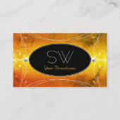 Zwart Oranje  monogram mousserende diamanten Visitekaartje (Voorkant)