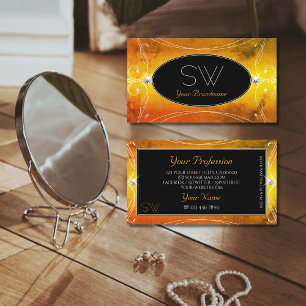 Zwart Oranje monogram mousserende diamanten Visitekaartje