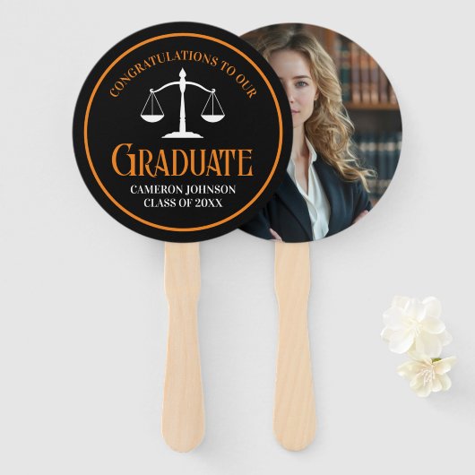 Zwart Oranje Recht School Custom Graduation Party Handwaaier (Voorkant en achterkant)