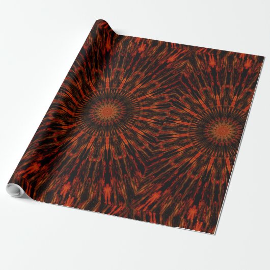 Zwart Oranje rood Kaleidoscopisch design Cadeaupapier (Uitgerold)