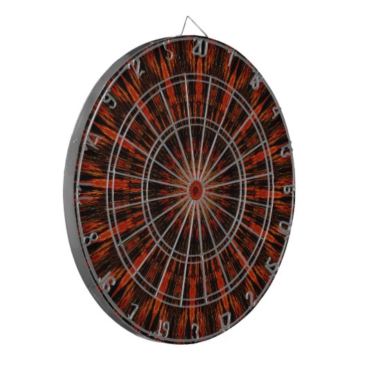 Zwart Oranje rood Kaleidoscopisch design Dartbord (Voorkant Links)