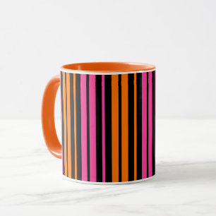 Zwart Oranje Roze Verticale Strepen Design Mok