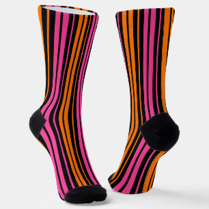 Zwart Oranje Roze Verticale Strepen Design Sokken