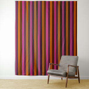Zwart Oranje Roze Verticale Strepen Design Wandkleed