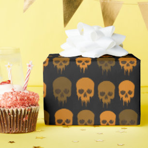 Zwart-Oranje schedel Afdrukhalloween Cadeaupapier