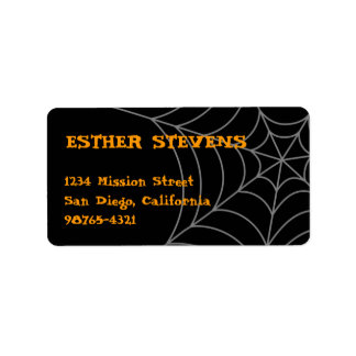 Zwart oranje spinneweb Halloween return address Etiket