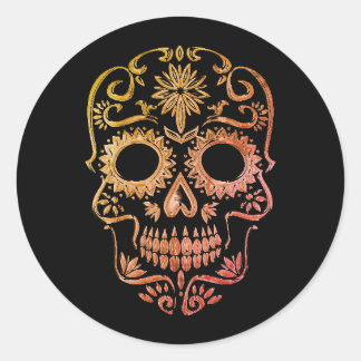 Zwart/Oranje Suikerschedel/Dag van de Dode Sticker