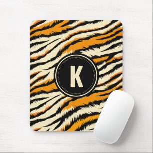 Zwart Oranje Tijgerstrepen Patroon Monogram Muismat