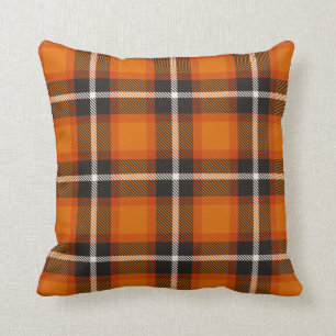 Zwart Oranje Wit Tartan Schotse Ruit Patroon Herfs Kussen