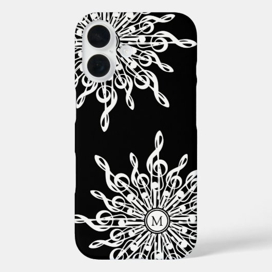 Zwart Ornamental Treble Clef Monogram Case-Mate iPhone Case (Achterkant)