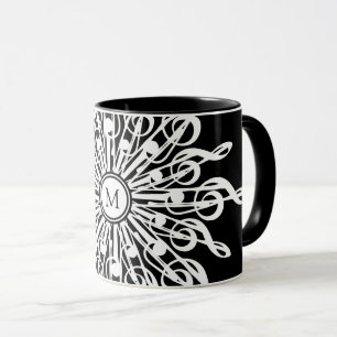 Zwart Ornamental Treble Clef Monogram Mok