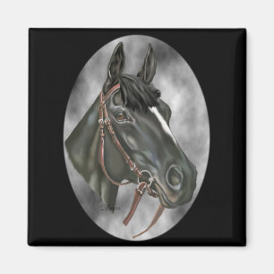 Zwart Paard Equine Kunst Portretprint Magneet