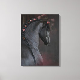 Zwart paard - gewikkeld canvas afdruk