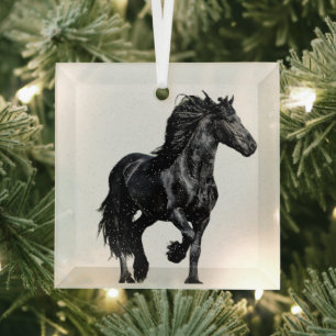 Zwart paard glas ornament