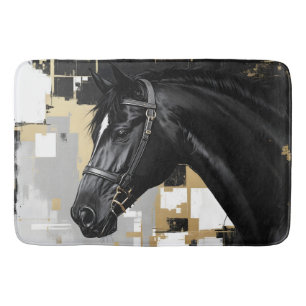 Zwart Paard Grijs, zwart goud en wit- modern Badmat