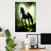 Zwart paard in het voorste | AI Art Poster (Thuiskantoor)