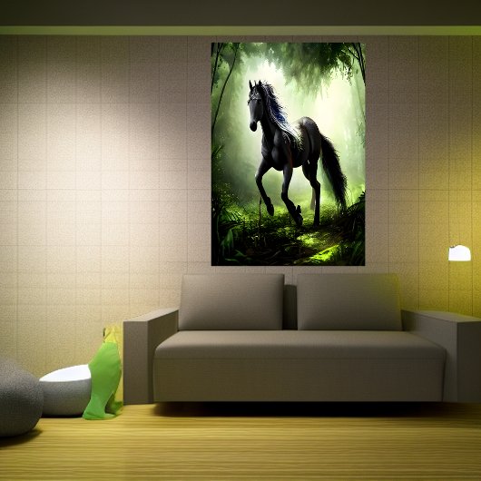 Zwart paard in het voorste | AI Art Poster