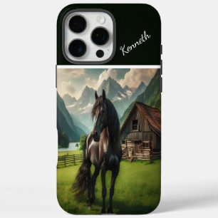 Zwart Paard in Mountain Meadow iPhone 16 Pro Max Hoesje