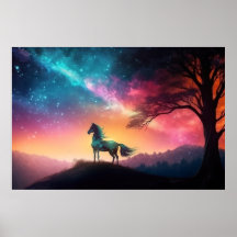 Zwart paard in vibrant Mountain Landscape