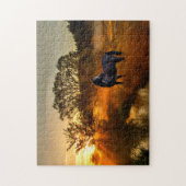 Zwart paard in zonsopgang legpuzzel (Verticaal)