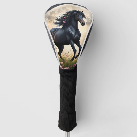Zwart Paard Maan Bloemveld, Golfheadcover (Voorkant)